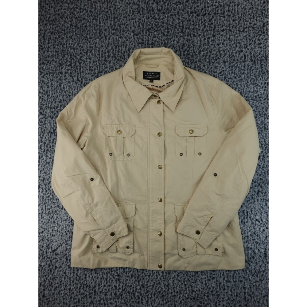 Montanaco Utility Field Jacket Womens XXL Tan Good Safari Pocket Button Front
